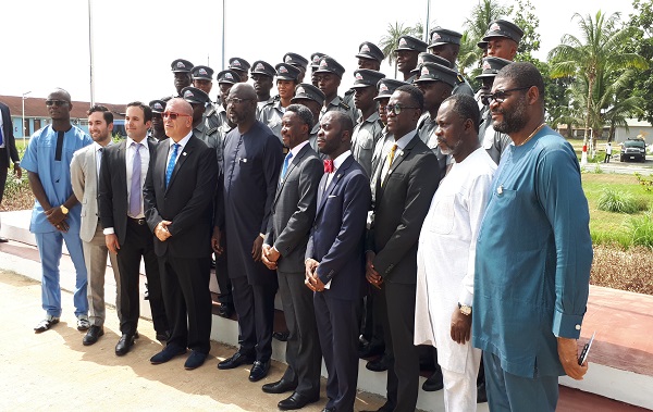 President Weah with LISCR C-Chairmen and Chairman, LMTI with Cadets